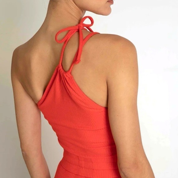 NWT The Range Alloy Rib Tied One Shoulder Tank Top Red Fuego Sz S - Picture 2 of 13